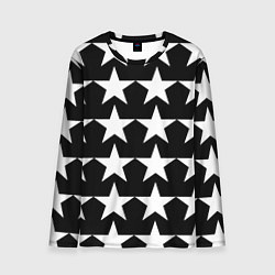 Лонгслив мужской Белые звёзды на чёрном фоне, цвет: 3D-принт