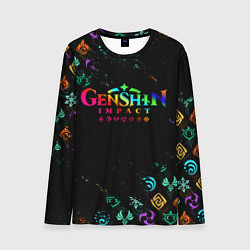 Мужской лонгслив GENSHIN IMPACT NEON LOGO RAINBOW STYLE, ЭМБЛЕМЫ