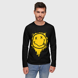 Лонгслив мужской NIRVANA LOGO SMILE, БРЫЗГИ КРАСОК, цвет: 3D-принт — фото 2