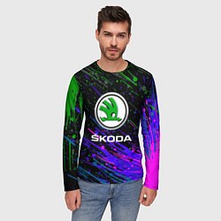 Лонгслив мужской Skoda разноцветные брызги, цвет: 3D-принт — фото 2