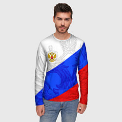Лонгслив мужской Российский герб: триколор, цвет: 3D-принт — фото 2