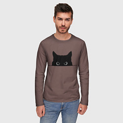 Лонгслив мужской Черная кошка выглядывает из укрытия, цвет: 3D-принт — фото 2
