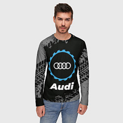Лонгслив мужской Audi в стиле Top Gear со следами шин на фоне, цвет: 3D-принт — фото 2