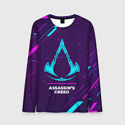 Мужской лонгслив Символ Assassins Creed в неоновых цветах на темном