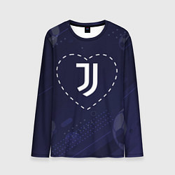 Лонгслив мужской Лого Juventus в сердечке на фоне мячей, цвет: 3D-принт