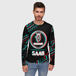 Лонгслив мужской Значок Saab в стиле Glitch на темном фоне, цвет: 3D-принт — фото 2