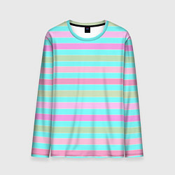Лонгслив мужской Pink turquoise stripes horizontal Полосатый узор, цвет: 3D-принт