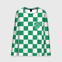 Лонгслив мужской ФК Ахмат на фоне бело зеленой формы в квадрат, цвет: 3D-принт