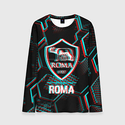 Мужской лонгслив Roma FC в стиле Glitch на темном фоне