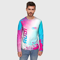 Лонгслив мужской Audi neon gradient style: символ и надпись вертика, цвет: 3D-принт — фото 2