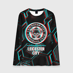 Мужской лонгслив Leicester City FC в стиле glitch на темном фоне