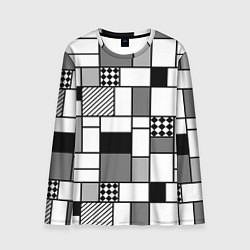 Лонгслив мужской Черно белый геометрический скандинавский узор, цвет: 3D-принт