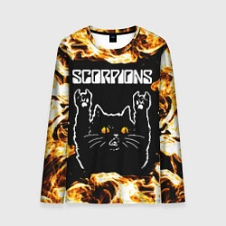 Лонгслив мужской Scorpions рок кот и огонь, цвет: 3D-принт