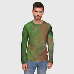 Лонгслив мужской Зелёные и красные волны красок, цвет: 3D-принт — фото 2