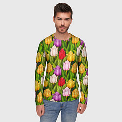 Лонгслив мужской Объемные разноцветные тюльпаны, цвет: 3D-принт — фото 2