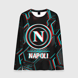 Лонгслив мужской Napoli FC в стиле glitch на темном фоне, цвет: 3D-принт