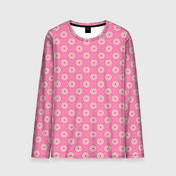 Лонгслив мужской Белые цветочки на розовом фоне, цвет: 3D-принт