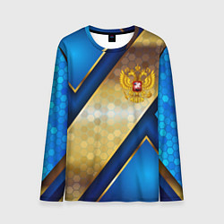 Лонгслив мужской Золотой герб России на синем объемном фоне, цвет: 3D-принт