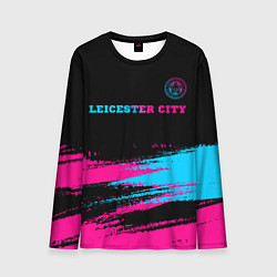 Лонгслив мужской Leicester City - neon gradient: символ сверху, цвет: 3D-принт