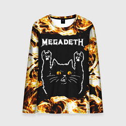Лонгслив мужской Megadeth рок кот и огонь, цвет: 3D-принт