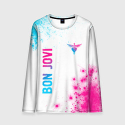 Мужской лонгслив Bon Jovi neon gradient style: надпись, символ