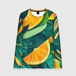 Лонгслив мужской Листья монстеры и дольки апельсинов, цвет: 3D-принт