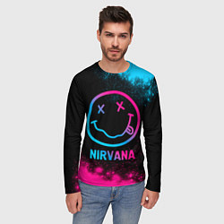 Лонгслив мужской Nirvana - neon gradient, цвет: 3D-принт — фото 2