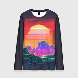 Лонгслив мужской Синтвейв неоновые горы на закате, цвет: 3D-принт