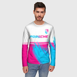 Лонгслив мужской Porsche neon gradient style: символ сверху, цвет: 3D-принт — фото 2