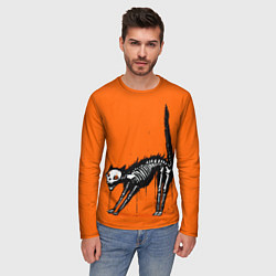 Лонгслив мужской Котик скелетик - Хеллоуин, цвет: 3D-принт — фото 2