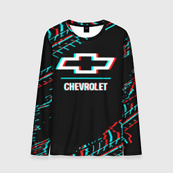 Лонгслив мужской Значок Chevrolet в стиле glitch на темном фоне, цвет: 3D-принт