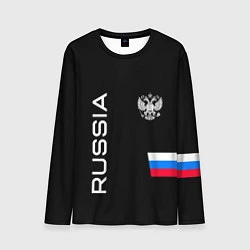 Лонгслив мужской Россия и три линии на черном фоне, цвет: 3D-принт