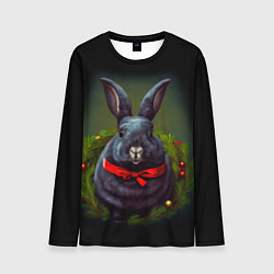 Лонгслив мужской Черный водяной кролик с ленточкой, цвет: 3D-принт
