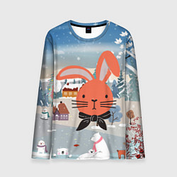 Лонгслив мужской Мордочка кролика - новый год, цвет: 3D-принт