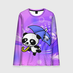 Лонгслив мужской Панда с зонтиком бежит в гости, цвет: 3D-принт