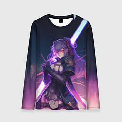 Лонгслив мужской Cyber girl in purple light, цвет: 3D-принт