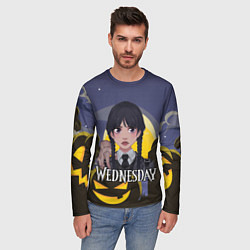 Лонгслив мужской Уэнсдэй на фоне луны, цвет: 3D-принт — фото 2