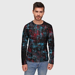 Лонгслив мужской Абстракт красного, голубого и чёного, цвет: 3D-принт — фото 2