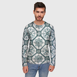 Лонгслив мужской Серый паттерн из листьев, геометрии и кристаллов, цвет: 3D-принт — фото 2