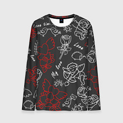 Лонгслив мужской Летающие сердца купидоны розы на черном фоне, цвет: 3D-принт