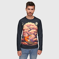 Лонгслив мужской Лиса под сакурой, цвет: 3D-принт — фото 2