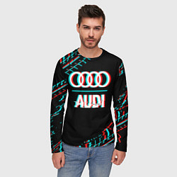 Лонгслив мужской Значок Audi в стиле glitch на темном фоне, цвет: 3D-принт — фото 2