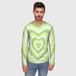 Лонгслив мужской Зеленые сердца - индикид паттерн, цвет: 3D-принт — фото 2