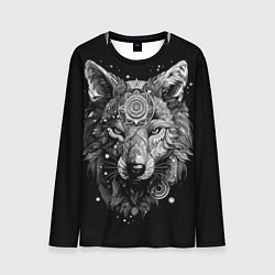 Лонгслив мужской Волк в черно-белом орнаменте, цвет: 3D-принт