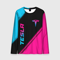 Мужской лонгслив Tesla - neon gradient: надпись, символ