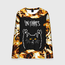 Лонгслив мужской In Flames рок кот и огонь, цвет: 3D-принт