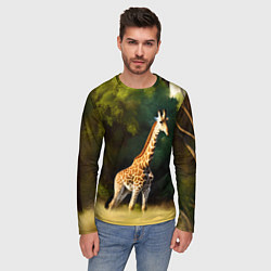 Лонгслив мужской Жираф на фоне деревьев, цвет: 3D-принт — фото 2
