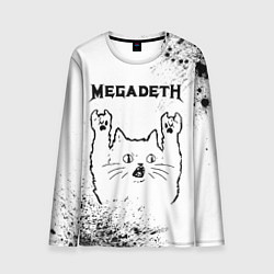 Лонгслив мужской Megadeth рок кот на светлом фоне, цвет: 3D-принт