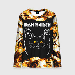 Лонгслив мужской Iron Maiden рок кот и огонь, цвет: 3D-принт