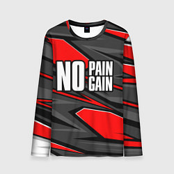 Лонгслив мужской No pain no gain - красный, цвет: 3D-принт